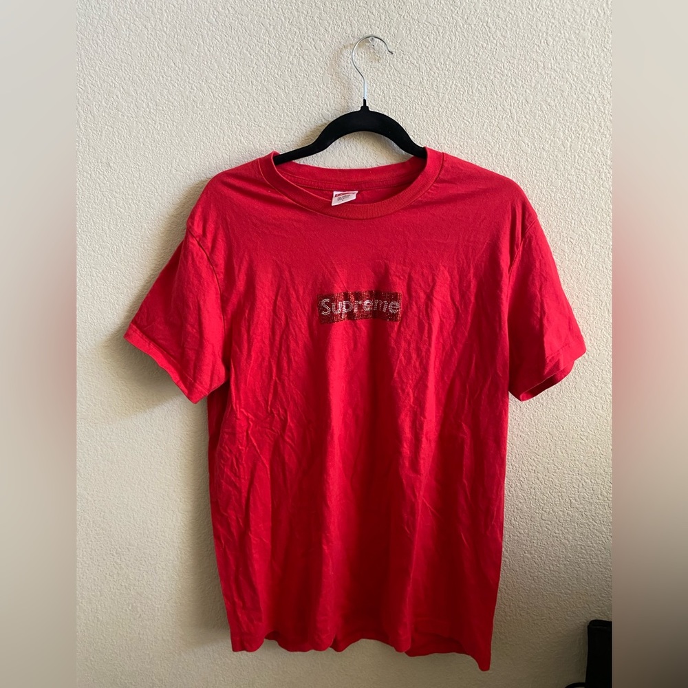 SUPREME Swarovski red Tee
